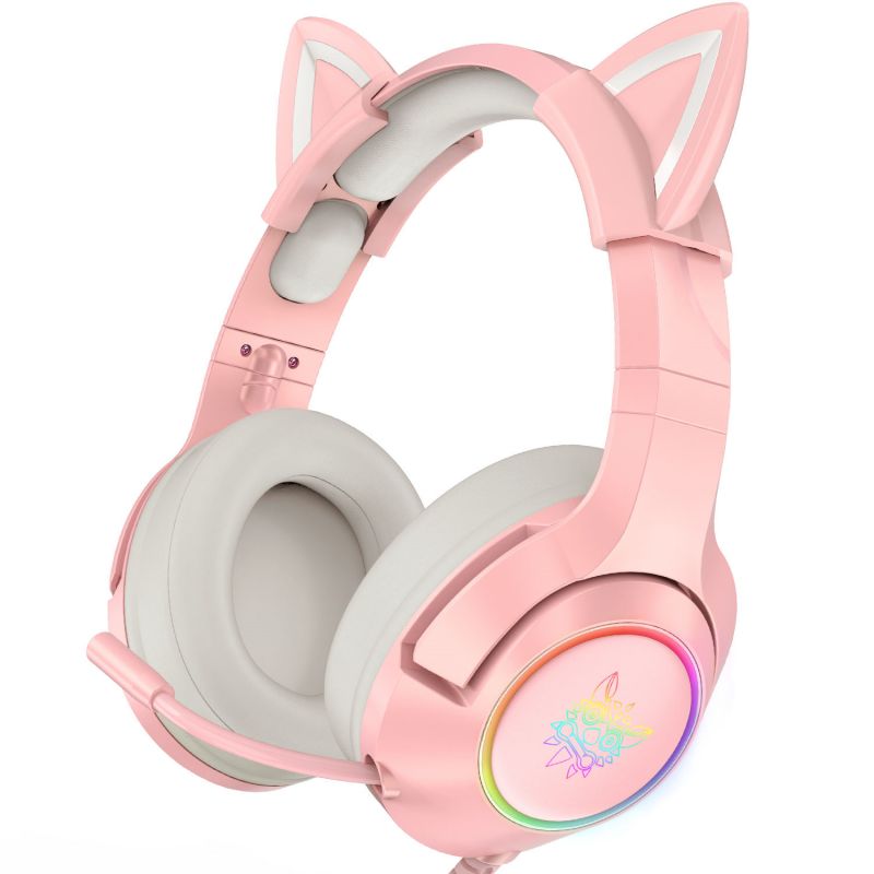 Overseas warehouse Onikuma K9 Girls Cat Ear Pink Headset 7.1 Stereo RGB Light 3.5mm Gaming Headset Usb Cat Ear Headphones